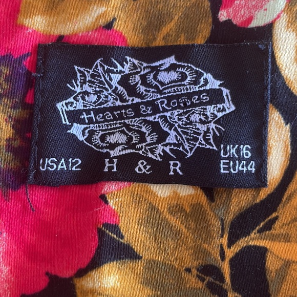 HEARTS AND ROSES SLEEVELESS FLORAL SWING DRESS, BLACK/PINK/ORANGE/YELLOW SZ 12 - Picture 12 of 14